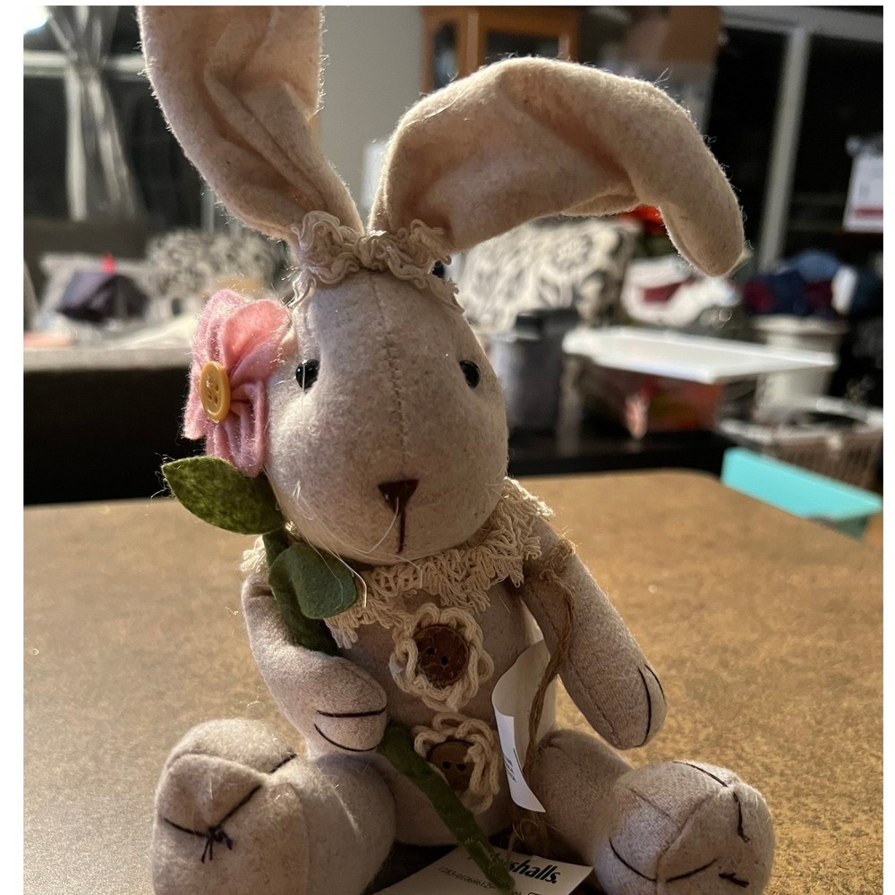 Cottontail Lane Easter Bunny Plush Tan Small Brand New Pink Flower Lace Decor